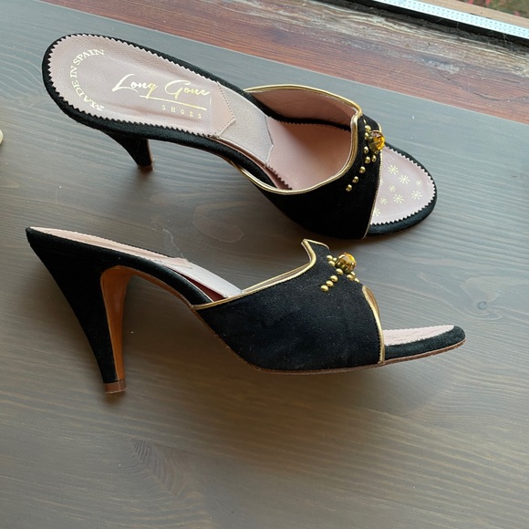 1950s style springolators by Long Gone Shoes black velvet size 38 slide heels - Picture 3 of 6